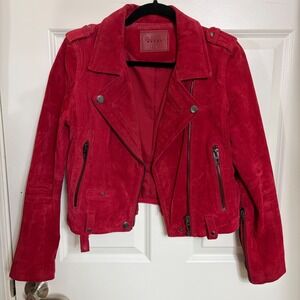 BLANKNYC Red Suede Moto Jacket Morning After Biker Full Zip Womens Small